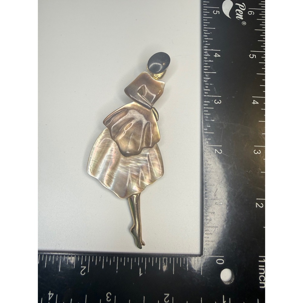 Mother of Pearl Shell Lady Fashion Brooch Gold Tone Art Deco Style Dancer Pin